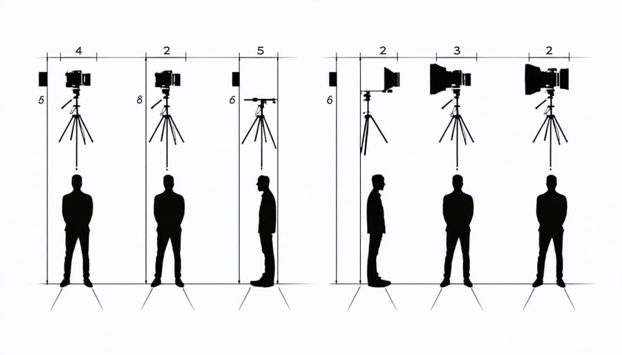 Technical diagram illustrating 360-degree camera positioning guidelines and measurements