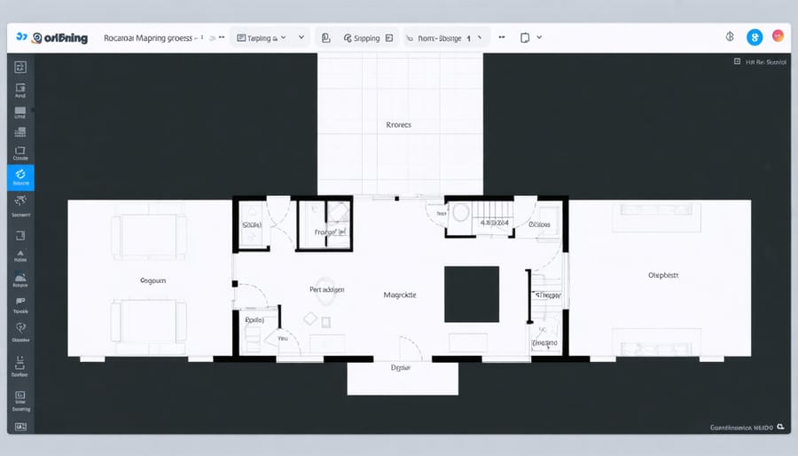 Computer screen displaying 3D scanning software with real-time room mapping visualization