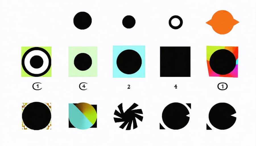 Technical illustration of camera aperture blades from f/1.4 to f/16