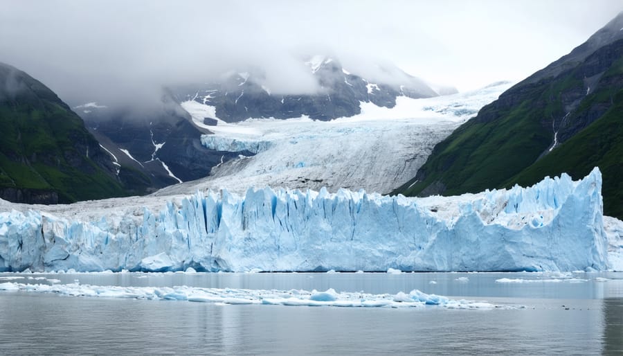 Composite image showing progressive retreat of a glacier over several years