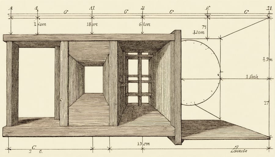 Historical illustration showing the basic principles of camera obscura with light rays entering through a small hole