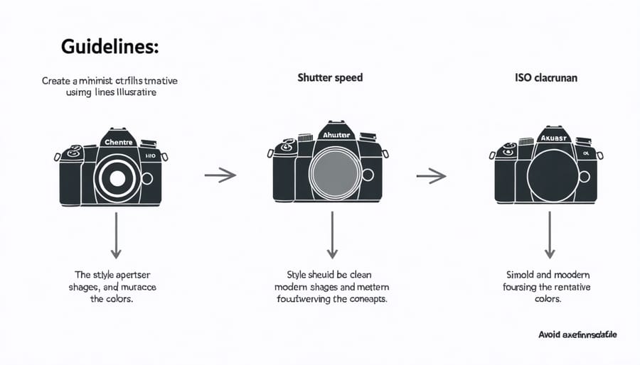 Visual diagram illustrating the exposure triangle with aperture, shutter speed, and ISO settings