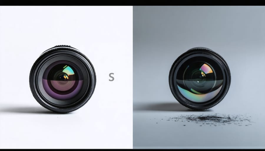 Side-by-side comparison of clean and dirty projector lenses