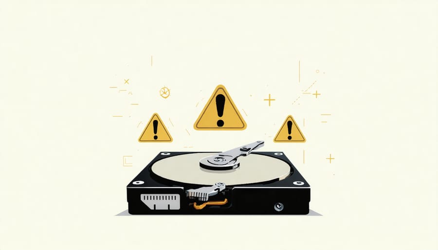 Visual representation of data loss risks with a damaged hard drive