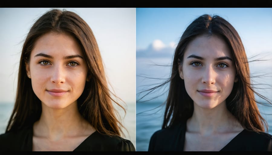 Portrait photos comparing background blur between 4/3 and 1-inch sensors