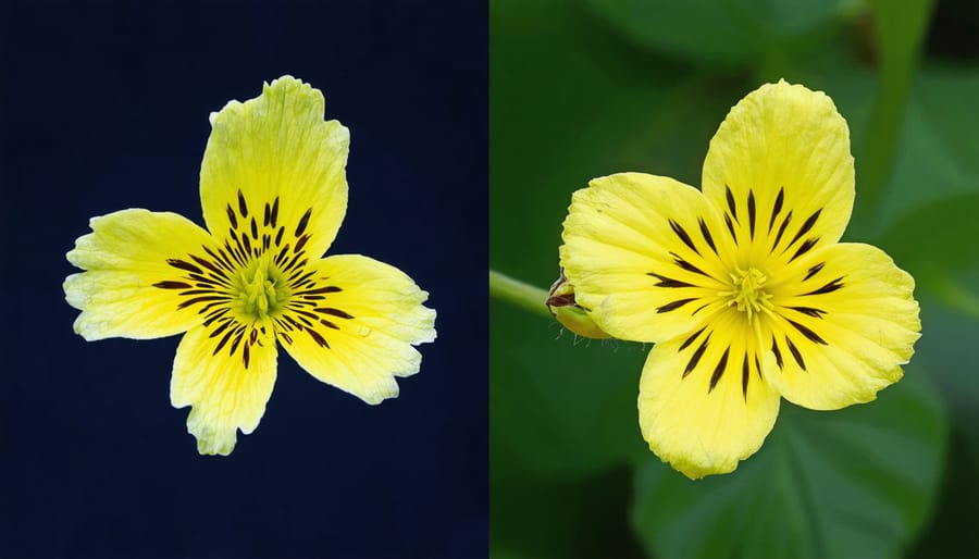 Comparison showing the same flower photographed with and without a light diffuser