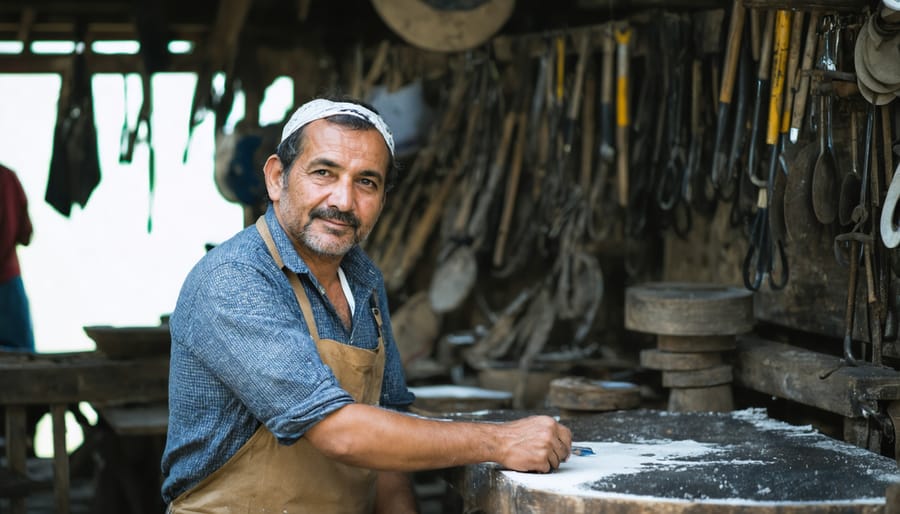 Craftsperson working in their natural environment, captured authentically through environmental portraiture