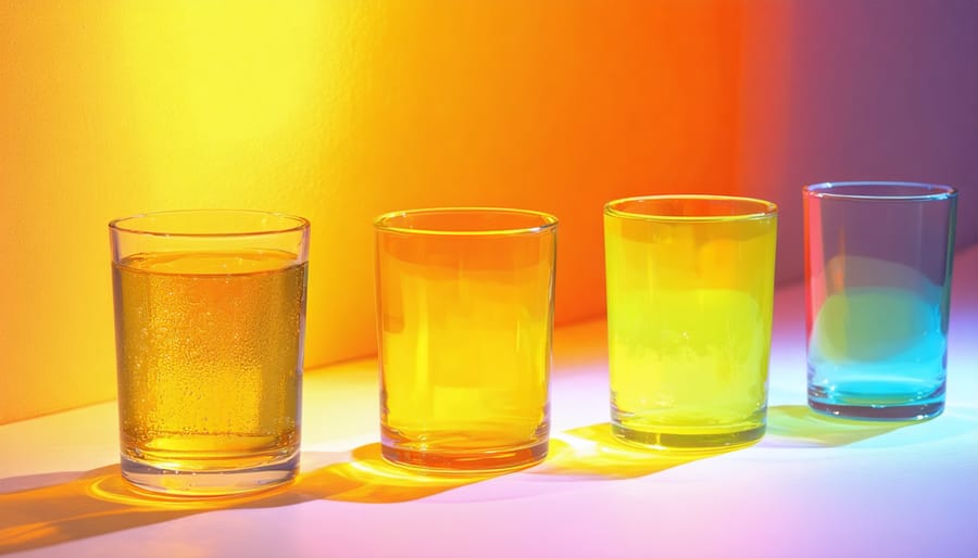 Grid of four images showing the same subject lit with different colored gels