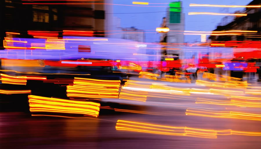 Colorful abstract light trails created by moving camera during long exposure