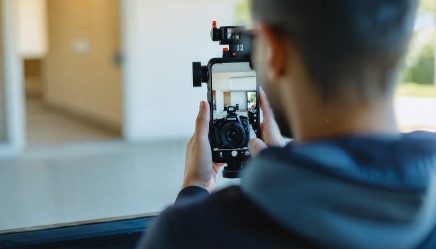 Professional photographer utilizing smartphone photography equipment for commercial shoot