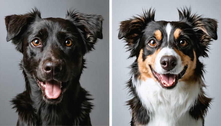 Comparison showing the difference between a staged pet photo and a candid moment capturing true personality