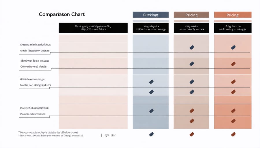 Professional photography pricing packages comparison chart with features and prices