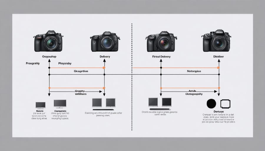 Flow chart illustrating the key stages of a professional photography workflow