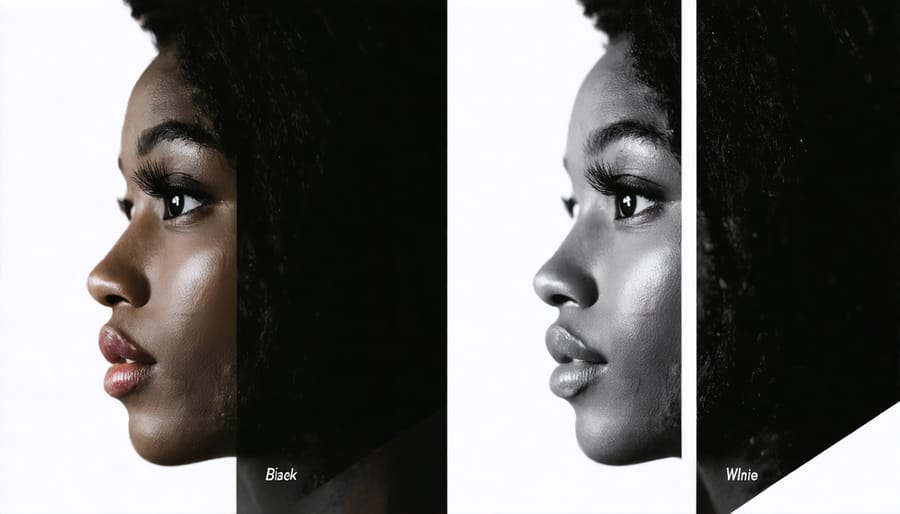 Comparison between natural and over-processed black and white portrait photography