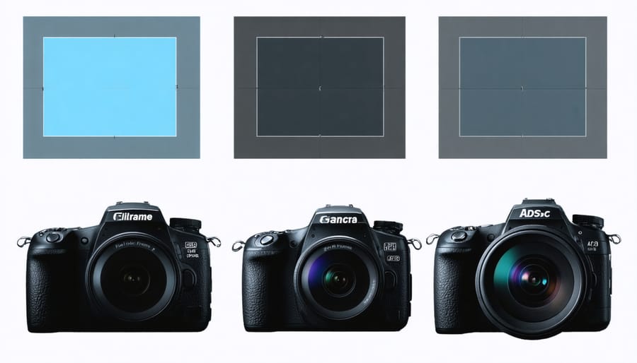 Diagram comparing sizes of Full Frame, APS-C, and 1-inch camera sensors