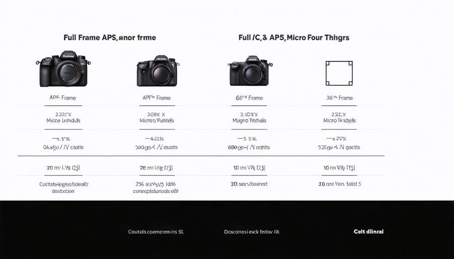 Comparative diagram showing size differences between Full Frame, APS-C, and Micro Four Thirds sensors