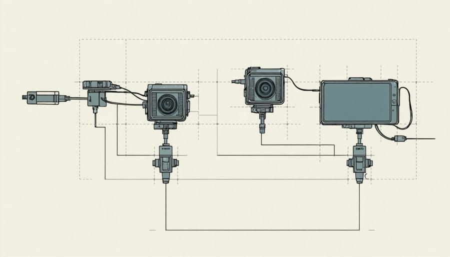 Exploded view diagram of spy camera internal components including lens, battery, and storage