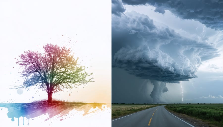 Split-screen comparison showing raw and edited versions of dramatic supercell storm photograph