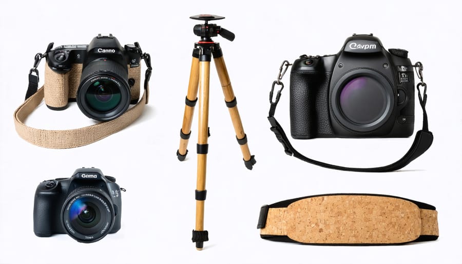 Display of eco-friendly photography accessories made from sustainable materials