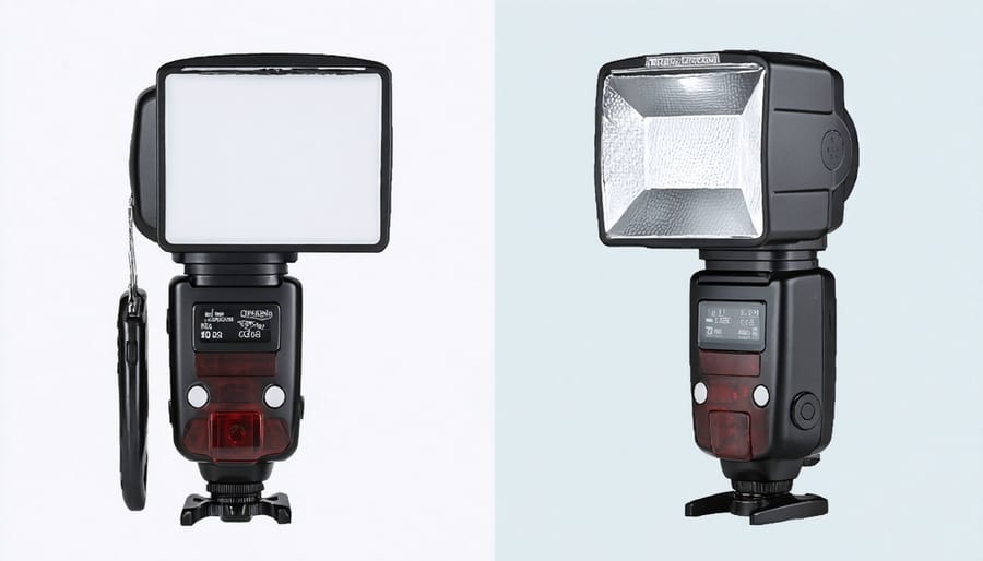 Travel photography lighting gear including compact flash and folding reflector