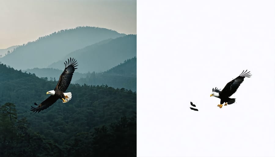 Before and after comparison of post-processed wildlife photograph showing editing techniques