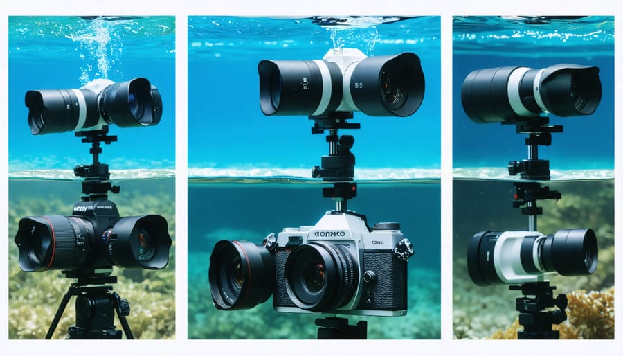 Multiple underwater fishing cameras being tested in various water conditions