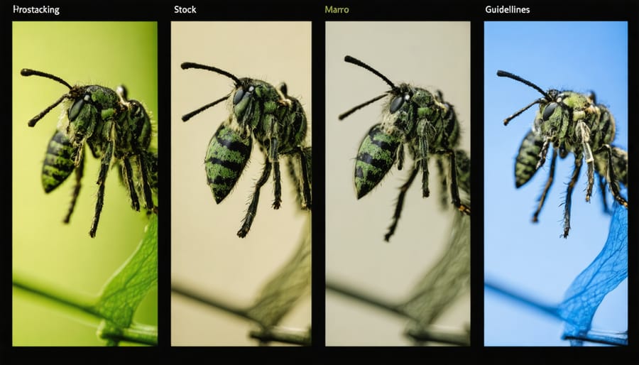 Focus stacking demonstration with multiple macro photos merged into one sharp image