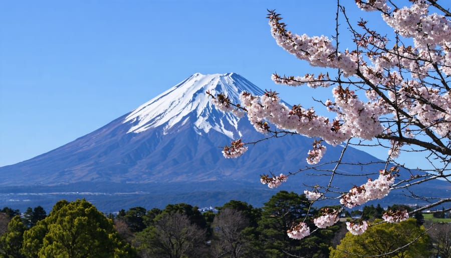 Mount Fuji framed by cherry blossoms demonstrating composition techniques