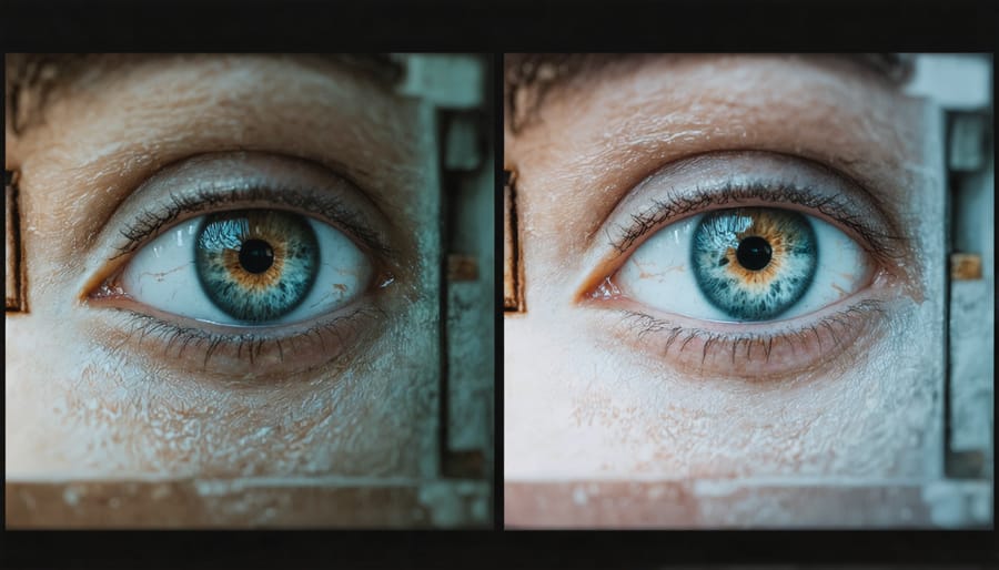 Before and after comparison of photo editing in Adobe Lightroom, showing dramatic improvement in color and contrast