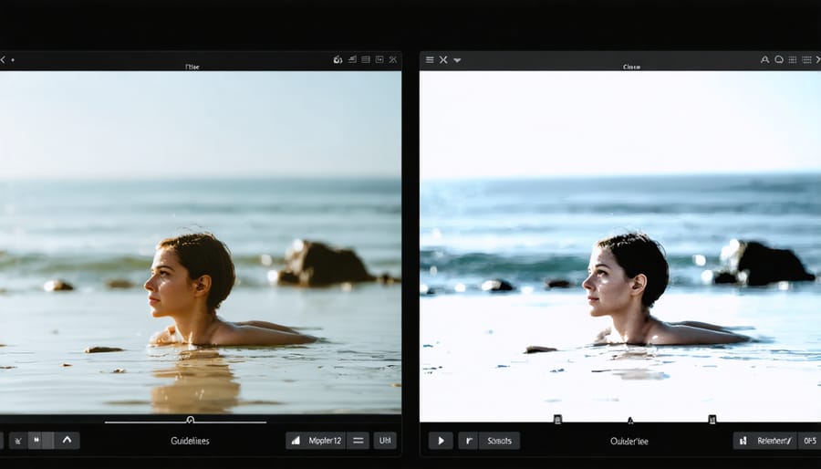 Before and after comparison of photo editing in Adobe Lightroom interface