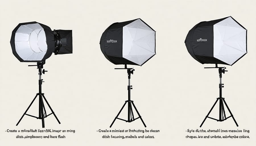 Comparative diagram showing light patterns created by different lighting modifiers