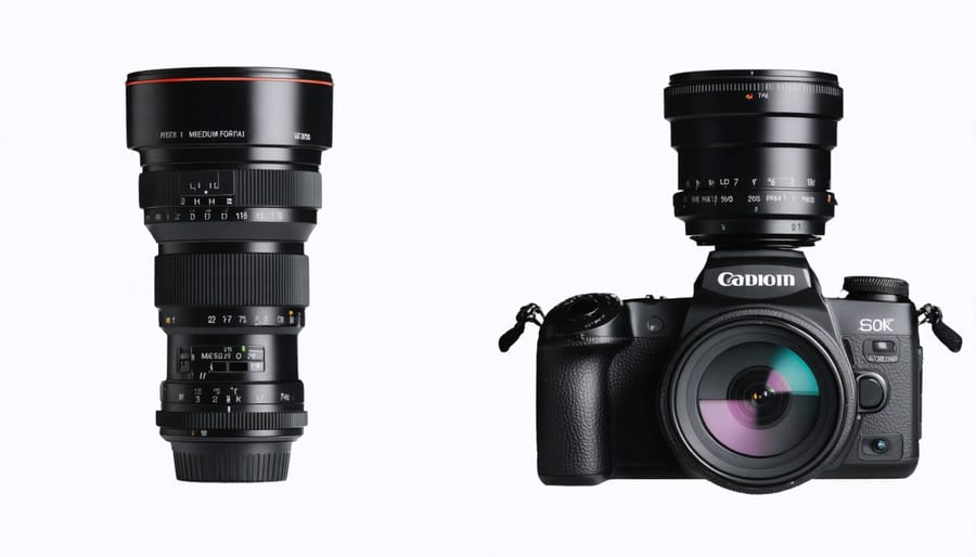 Size comparison between full-frame and medium format camera sensors with measurements