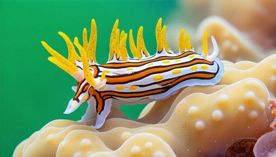 Detailed close-up shot of a vibrant sea slug showing macro photography techniques