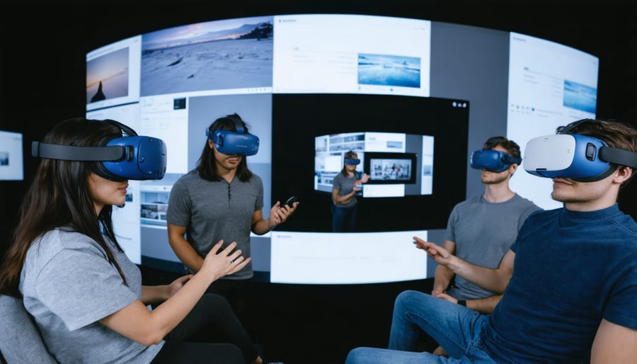 Multiple users working together in virtual reality to edit a 360-degree photograph