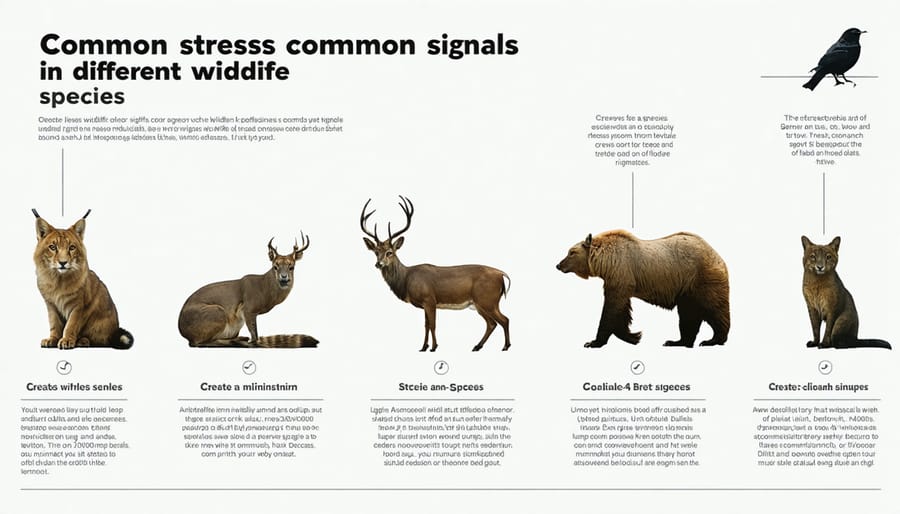 Visual guide depicting stress behaviors in various wild animals