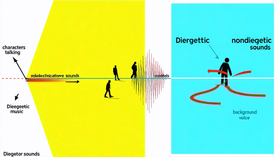 Visual comparison of diegetic and non-diegetic sound elements in film