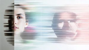 Conceptual illustration showing the transformation of geometric distortions into straight lines, symbolizing lens distortion correction in photography with subtle camera elements.