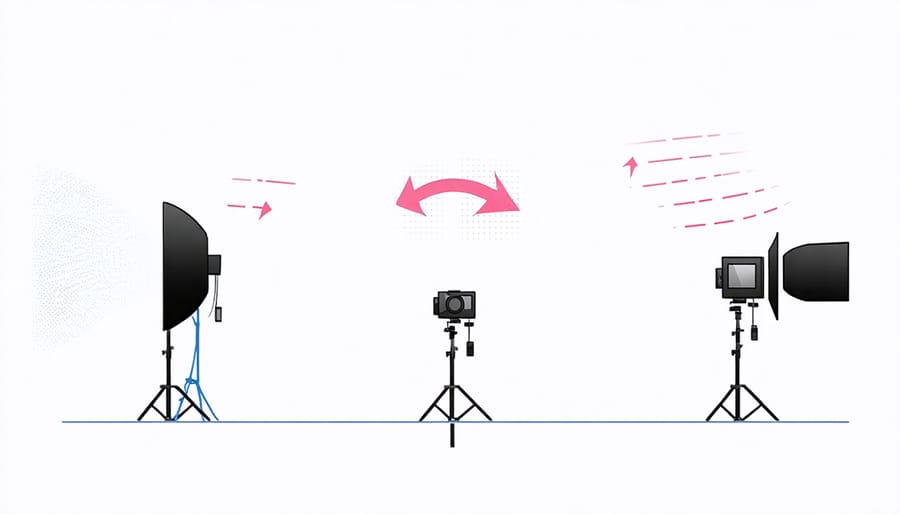 Technical diagram illustrating key light, fill light, and back light positions around a subject